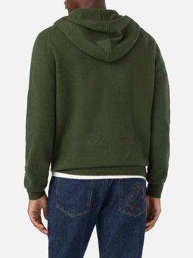 Knit à capuche en laine d'agneau Notting vert militaire avec fermeture zippée intégrale 