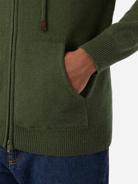 Knit à capuche en laine d'agneau Notting vert militaire avec fermeture zippée intégrale 