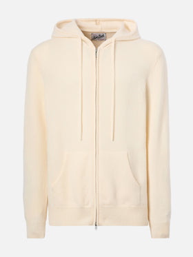 Felpa in lambswool Notting bianco con cappuccio