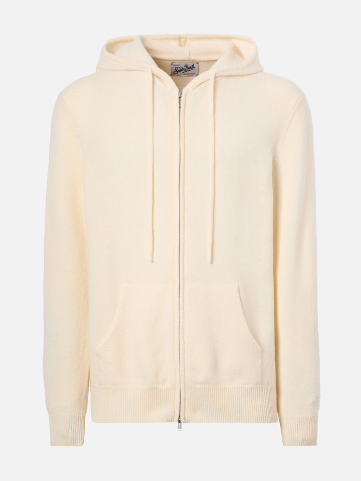 Felpa in lambswool Notting bianco con cappuccio