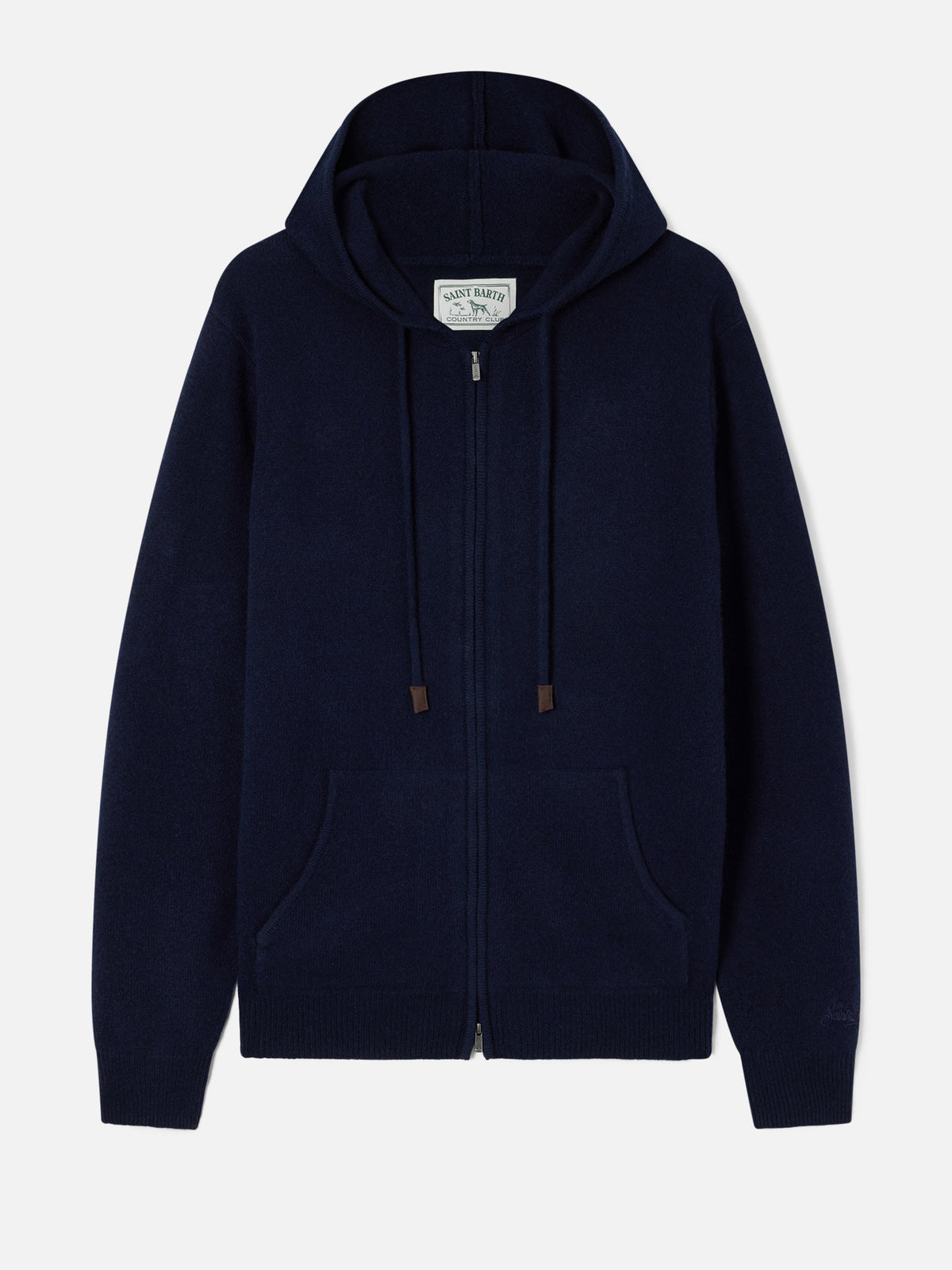 Navy blue Notting lambswool hooded knit with full zip