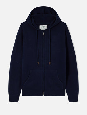 Navy blue Notting lambswool hooded knit with full zip