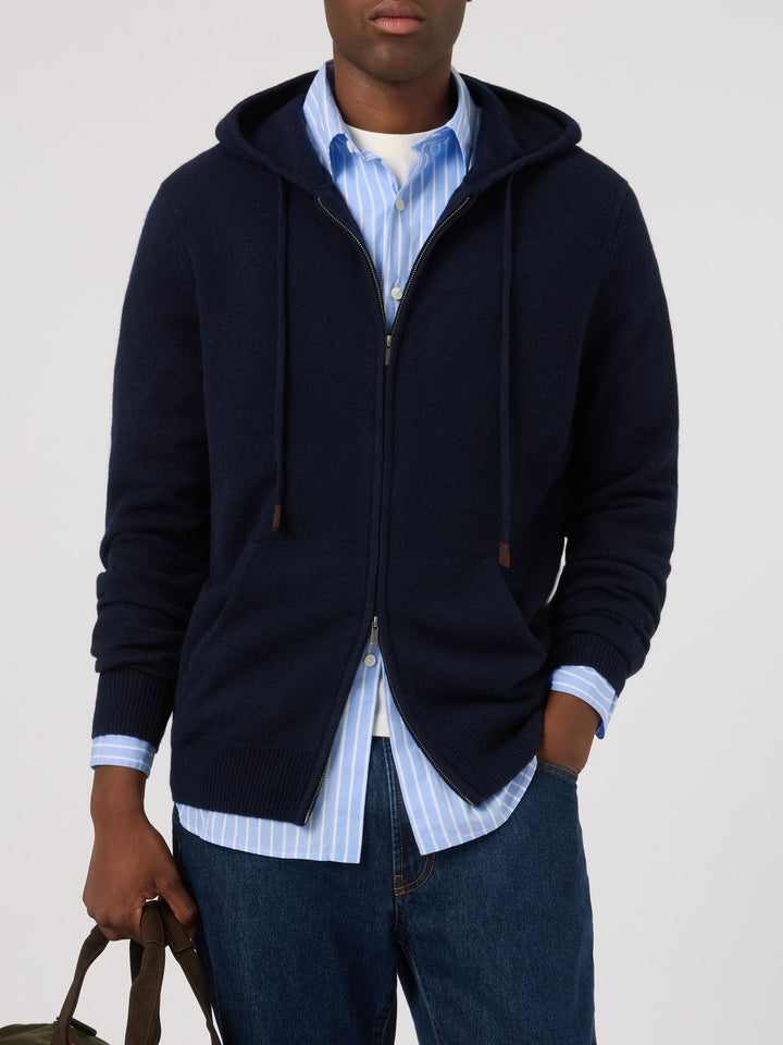Navy blue Notting lambswool hooded knit with full zip