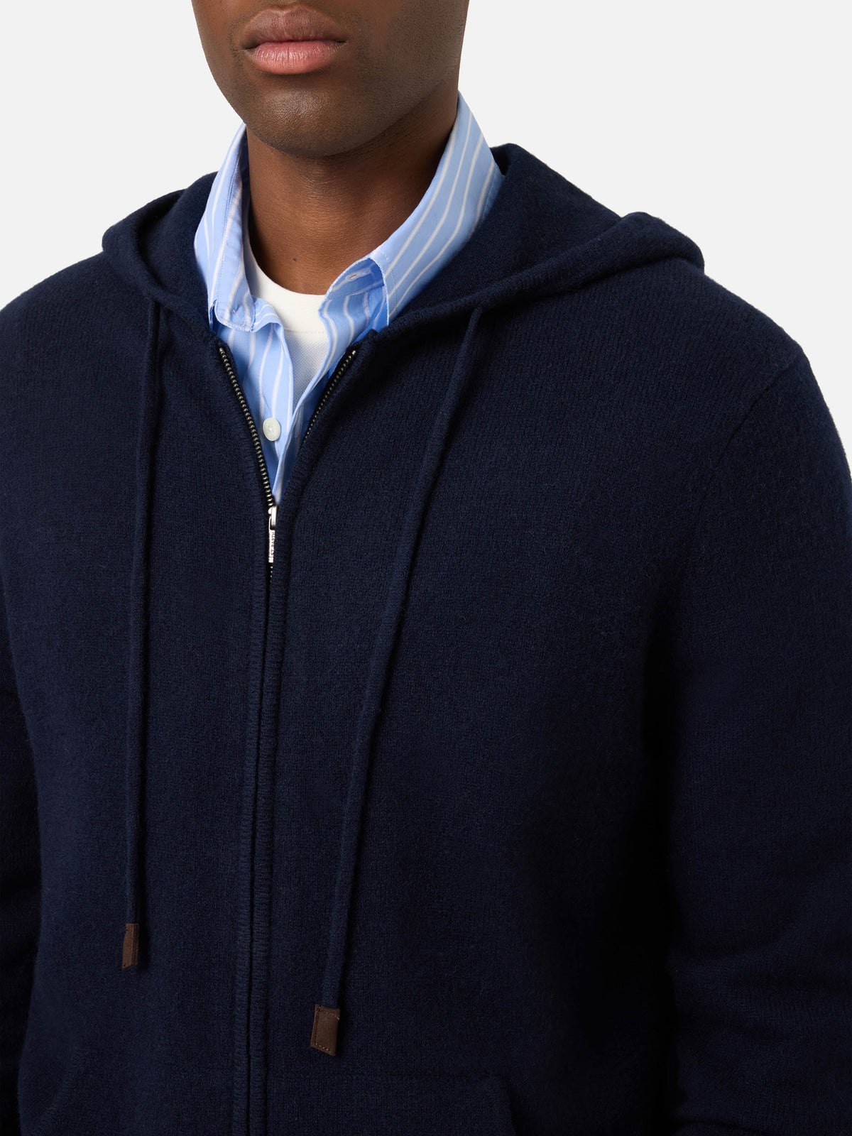 Punto con capucha de lana de cordero Notting Navy blue con cremallera completa 