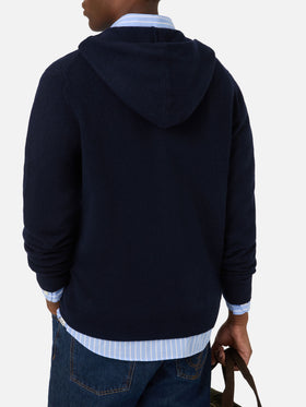 Punto con capucha de lana de cordero Notting Navy blue con cremallera completa 