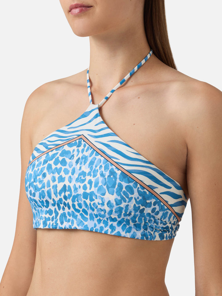 Top bikini Nairobi halter con stampa piazzata safari animalier