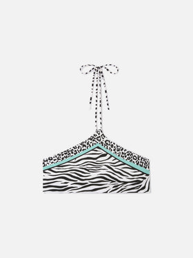 Top bikini Nairobi halter con stampa piazzata animalier
