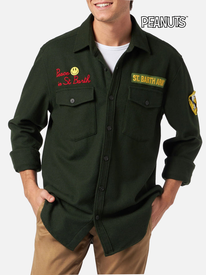Moleskin overshirt with Peace in St. Barth embroidery