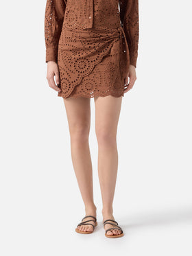 Brown Nyra broderie anglaise mini skirt