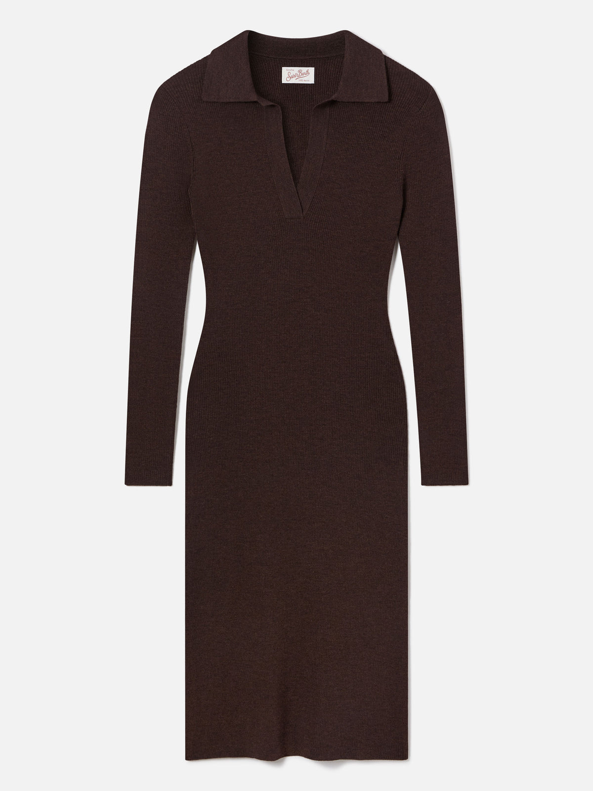Brown Octavia merino wool blend long knit dress