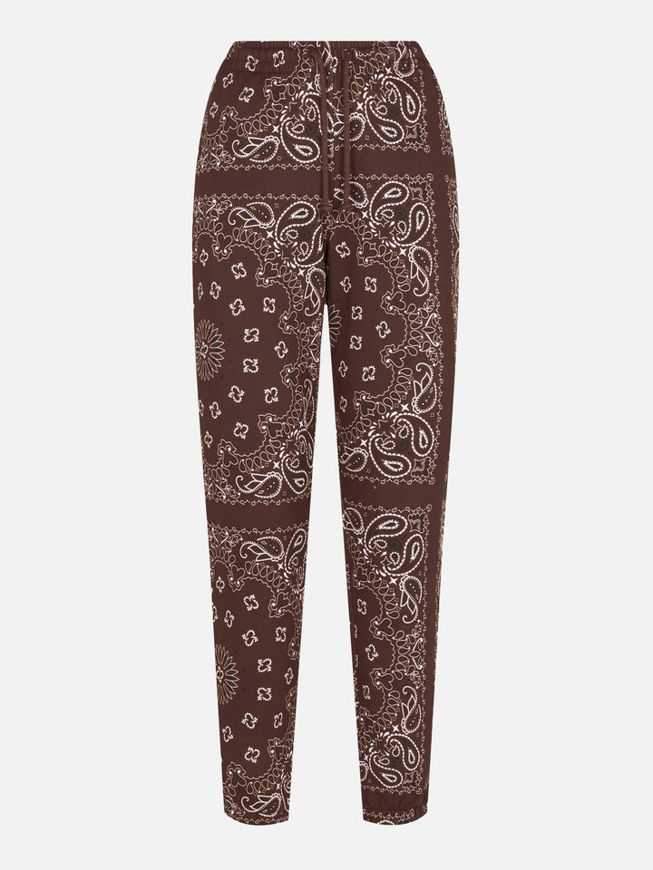 Damen-Fleecehose mit braunem Bandana-Print