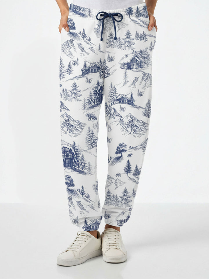 Odalys-Hose aus Baumwollfleece mit Toile-de-Jouy-Print