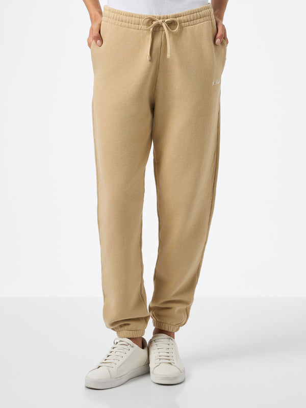 Woman beige cotton fleece jogger pants Odalys