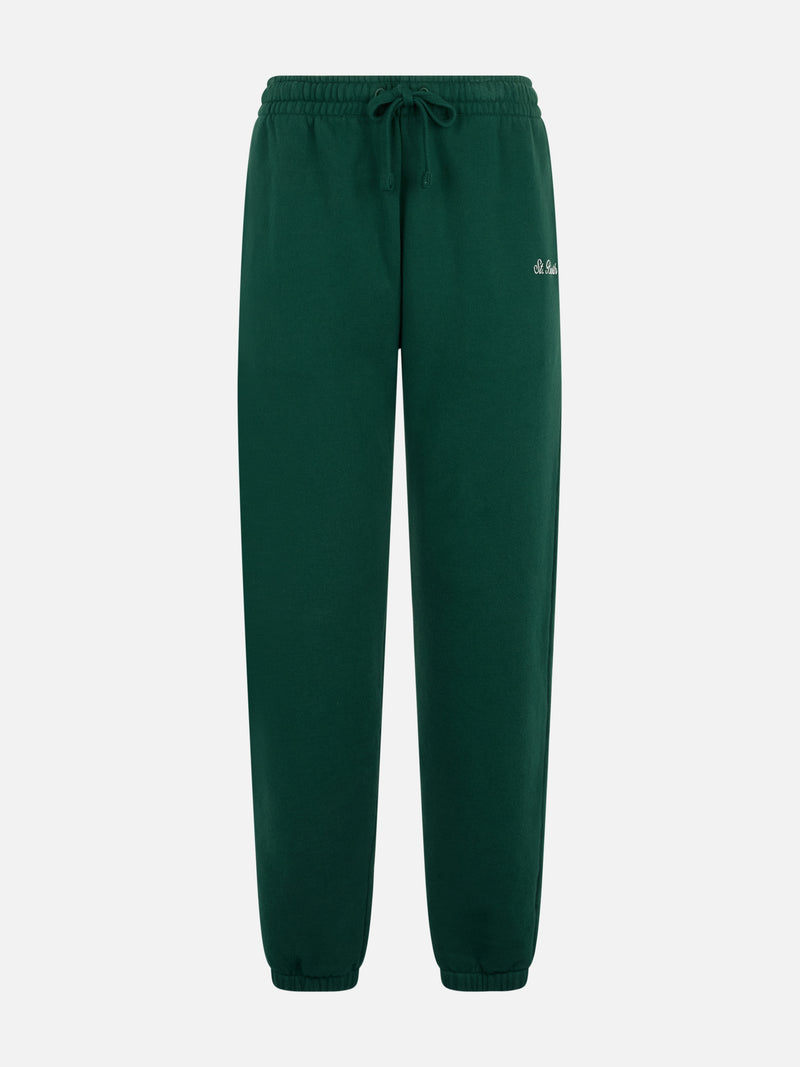 Woman British green cotton fleece jogger pants Odalys