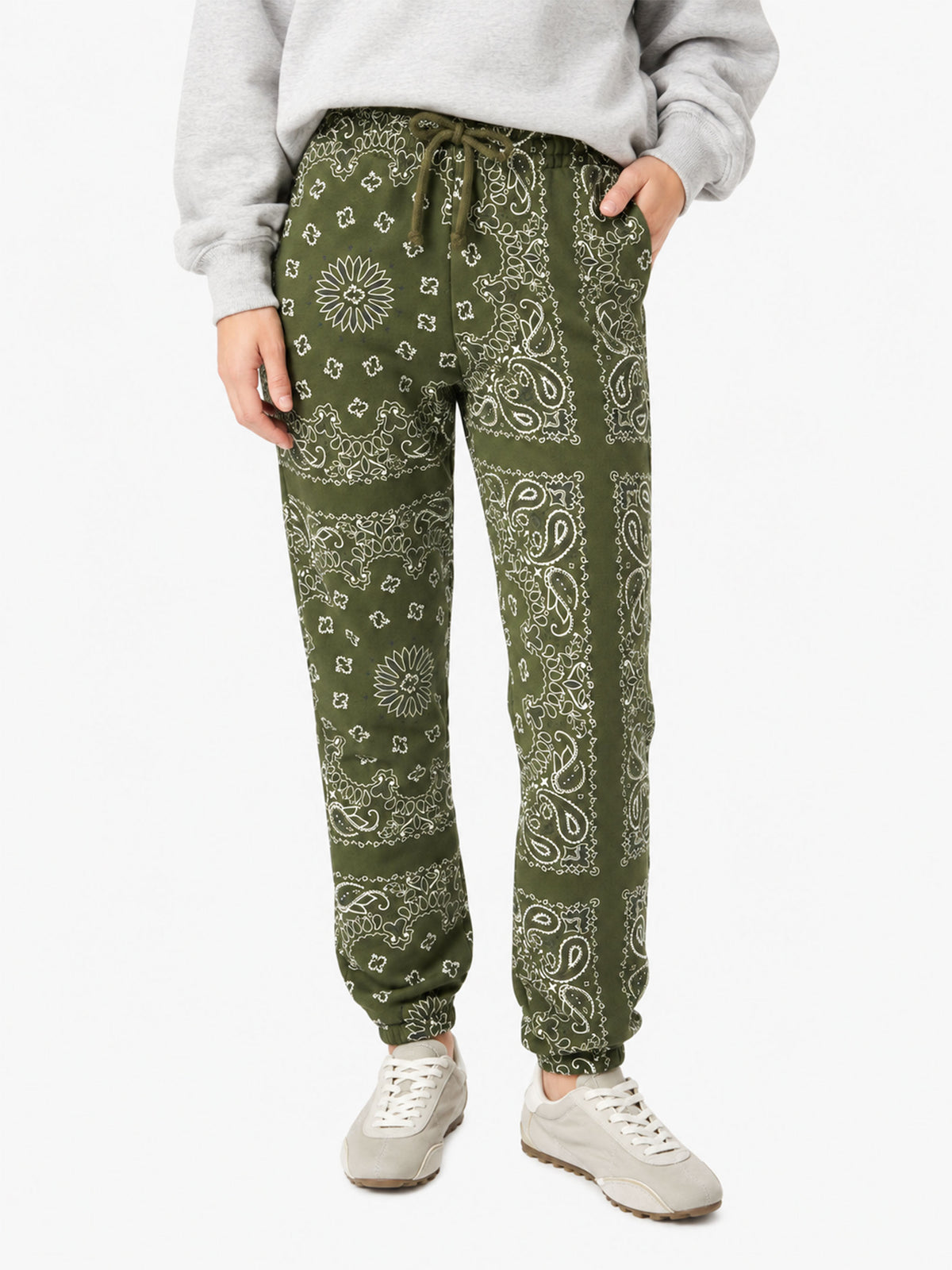 Pantalone da donna in felpa con stampa bandana verde