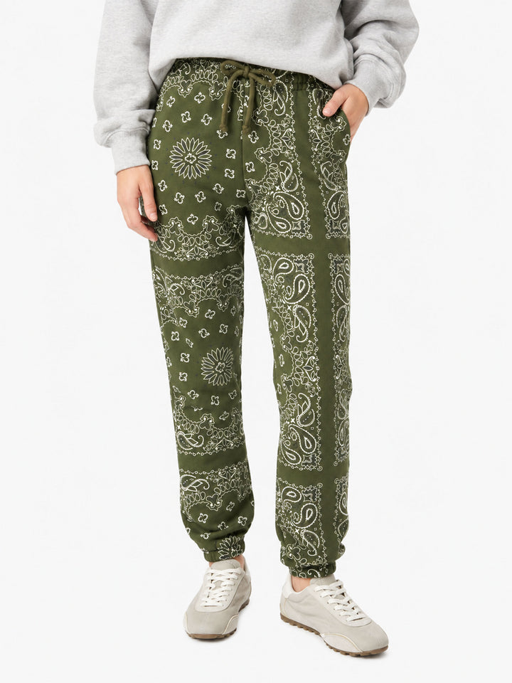 Pantalones de felpa de algodón Odalys con estampado bandana verde 