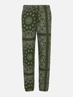 Cotton fleece pants Odalys with green bandana print