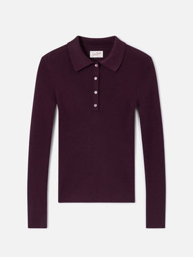 Pull à col polo en laine mérinos Aubergine Odell 