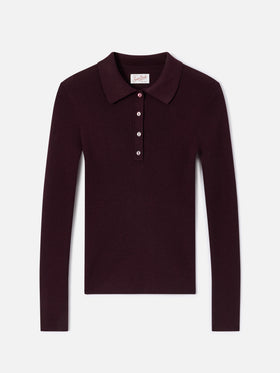 Punto con cuello polo Aubergine Odell en lana merino 
