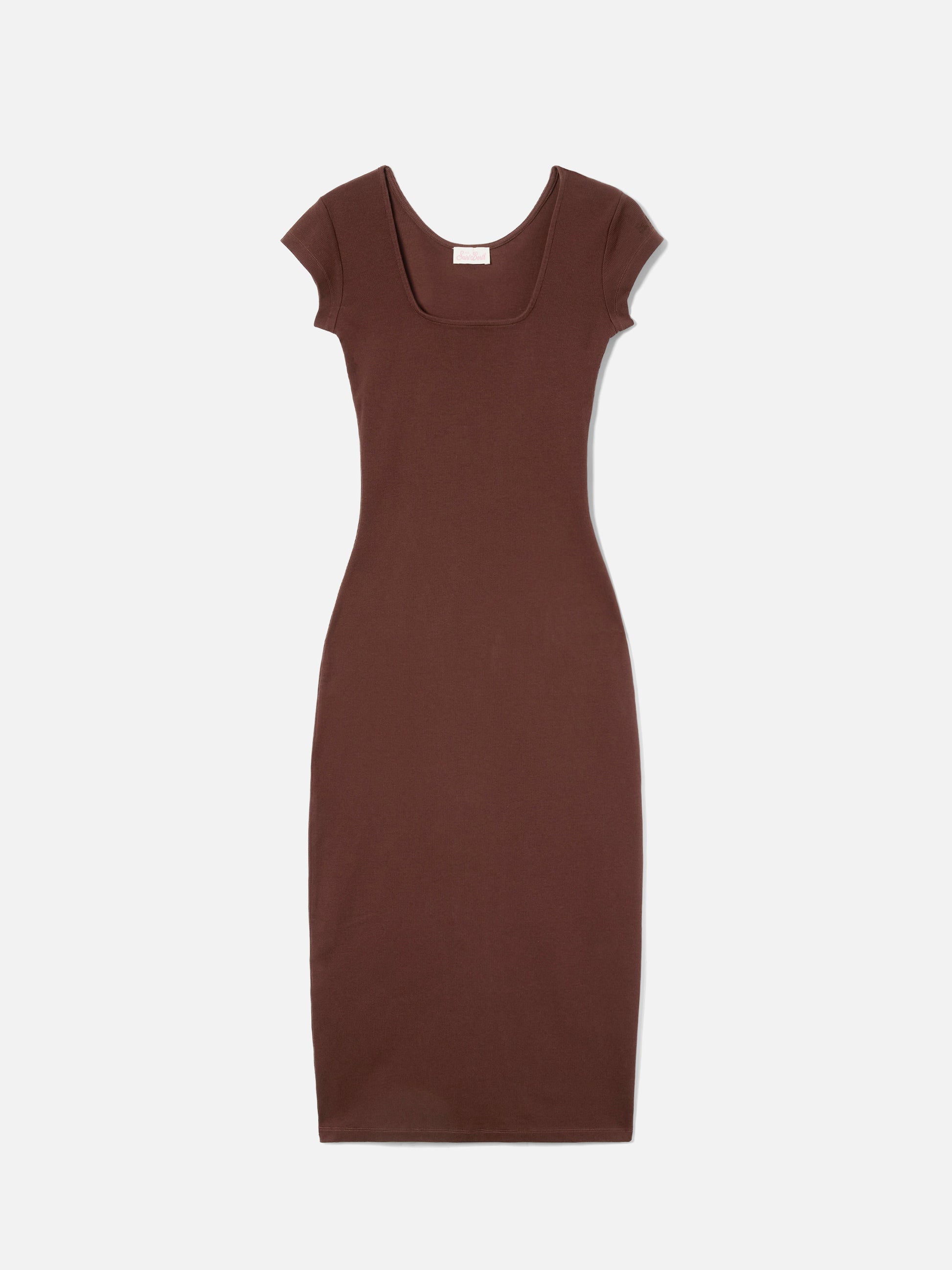 brown athletic dress Long Olimpia dress in brown ribbed stretch cotton fabric