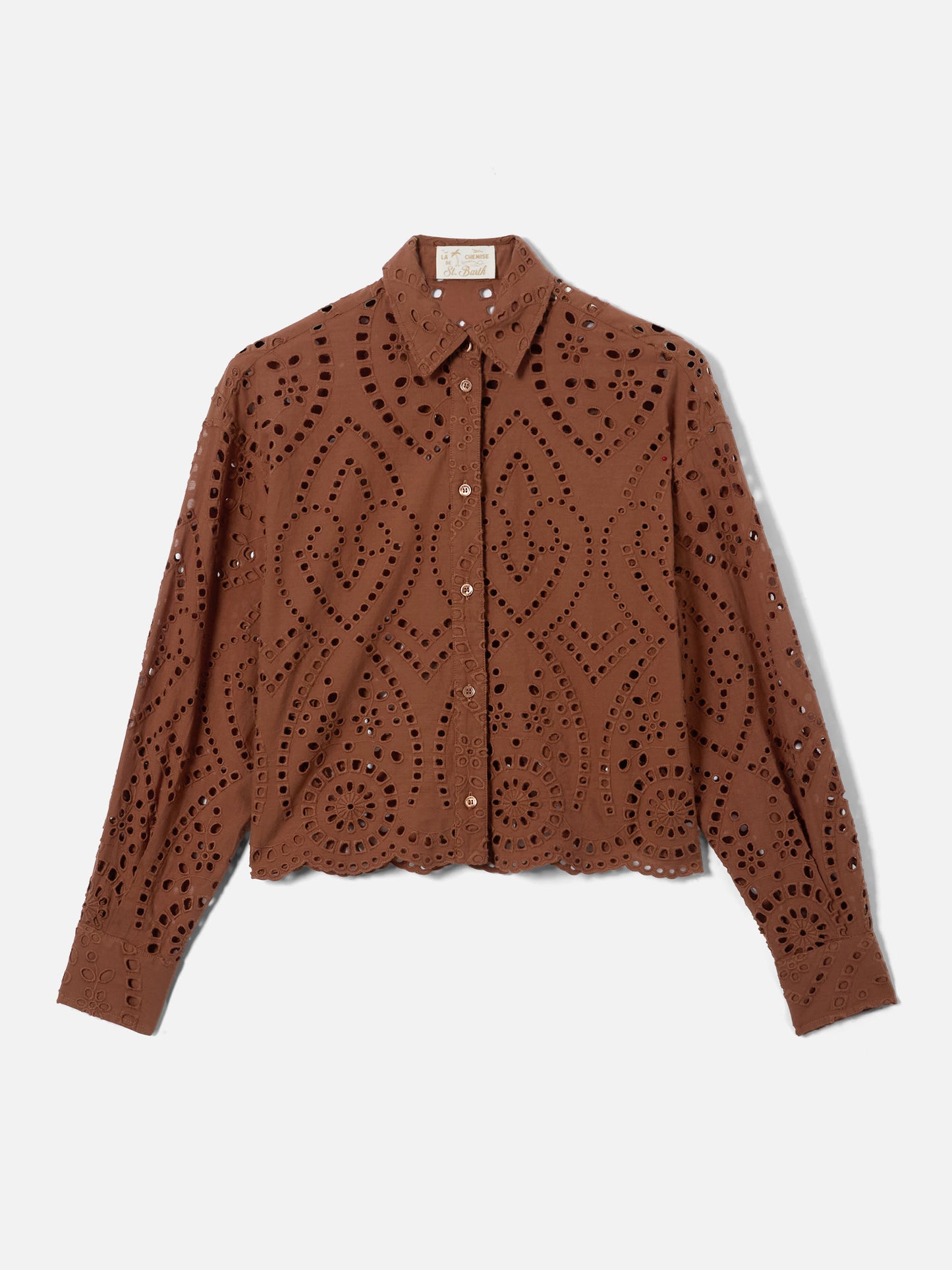 Camicia crop Oriane in cotone sangallo marrone