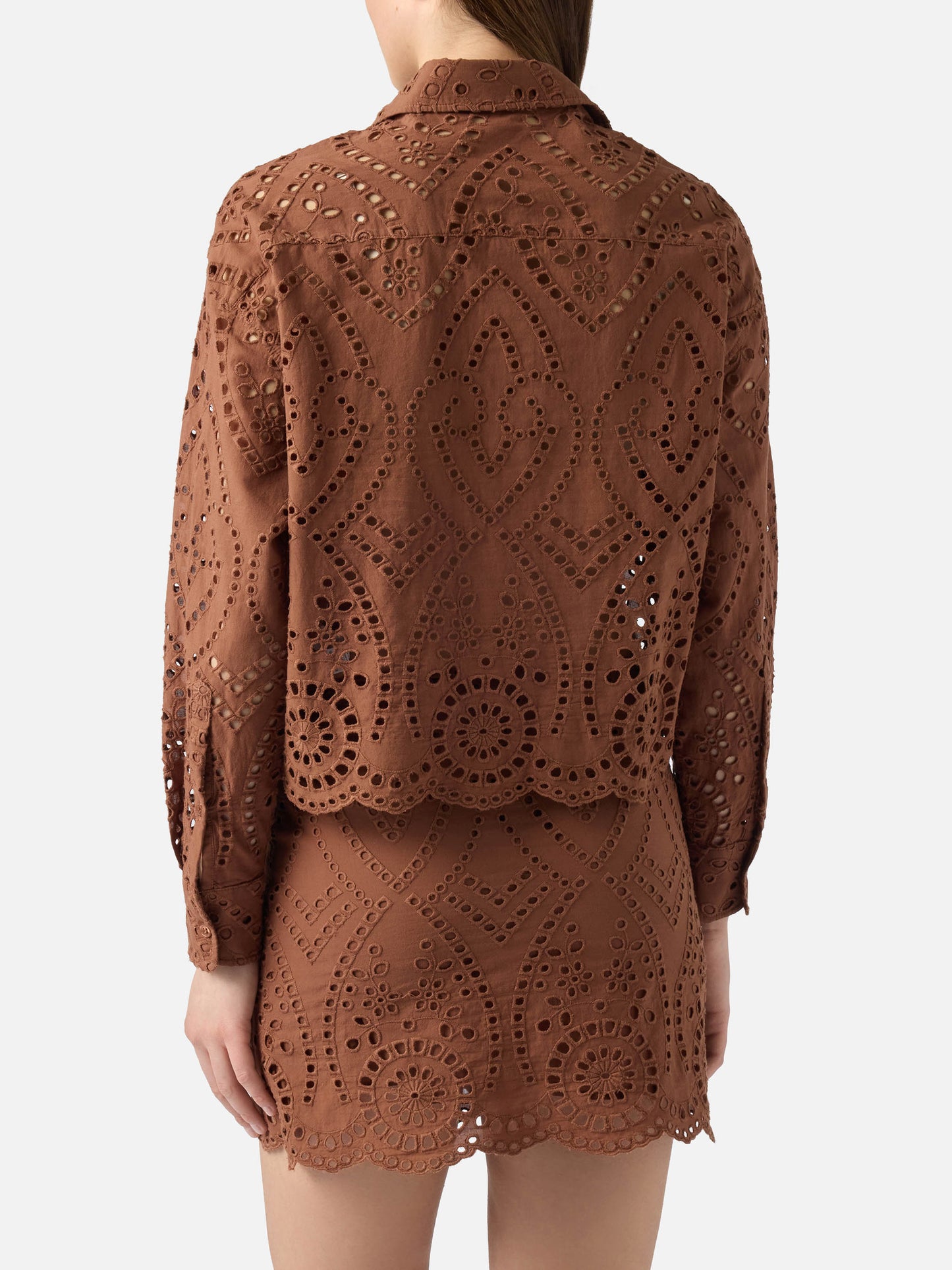 Oriane cropped sangallo cotton shirt in brown