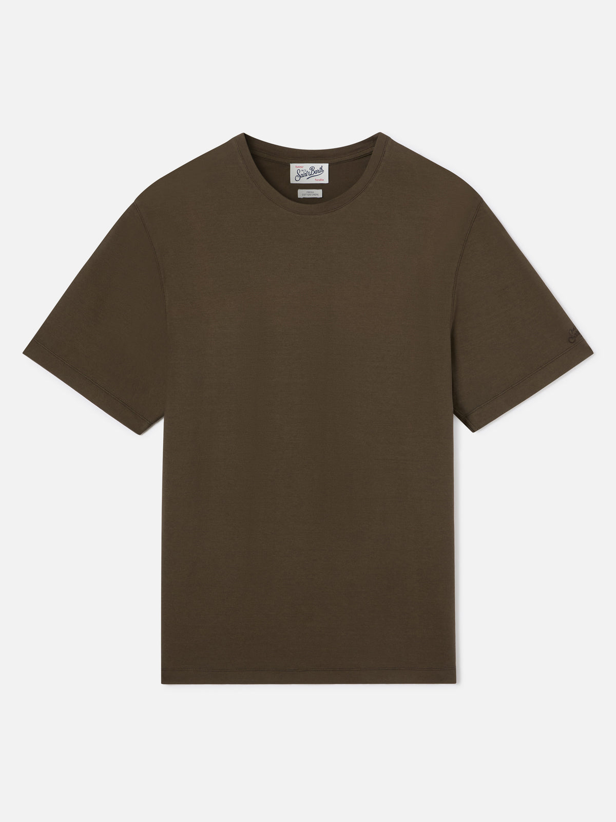 Military green Orson cotton crepe t-shirt with logo embroidery