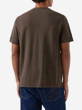 Military green Orson cotton crepe t-shirt with logo embroidery