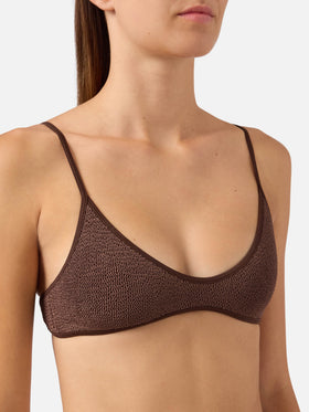 Paloma String bralette bikini top in brown crinkle fabric
