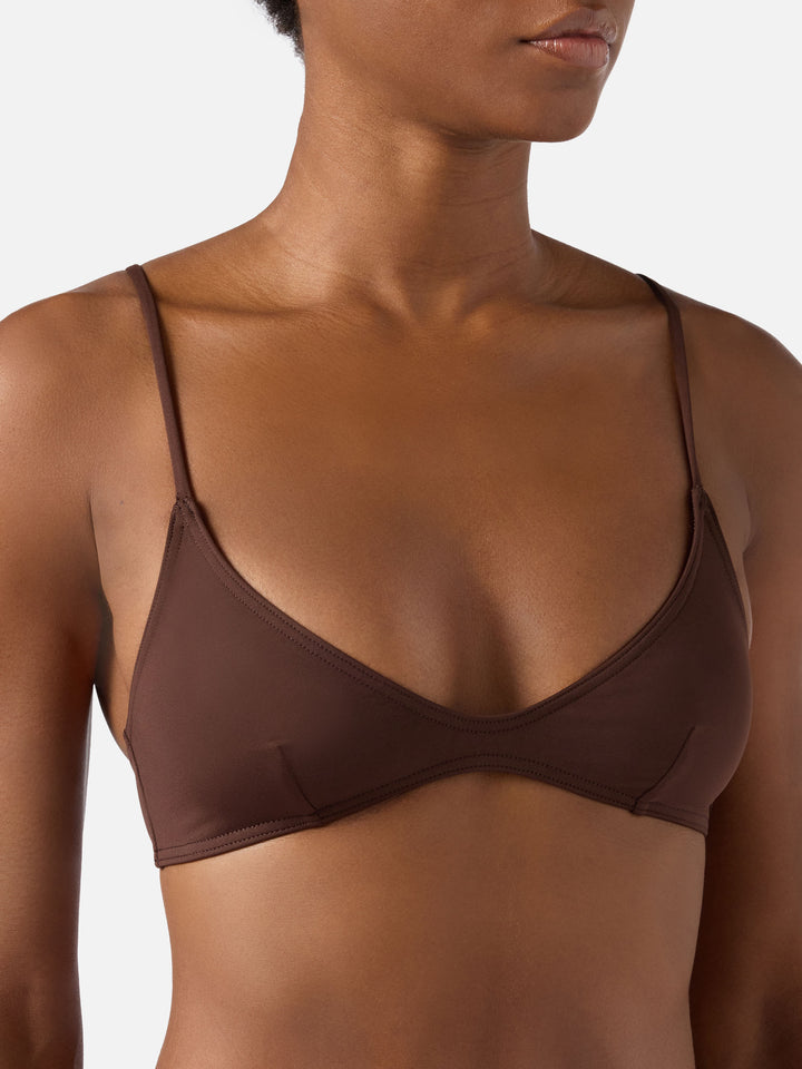 Paloma bralette with hook fastening bikini top in solid dark brown