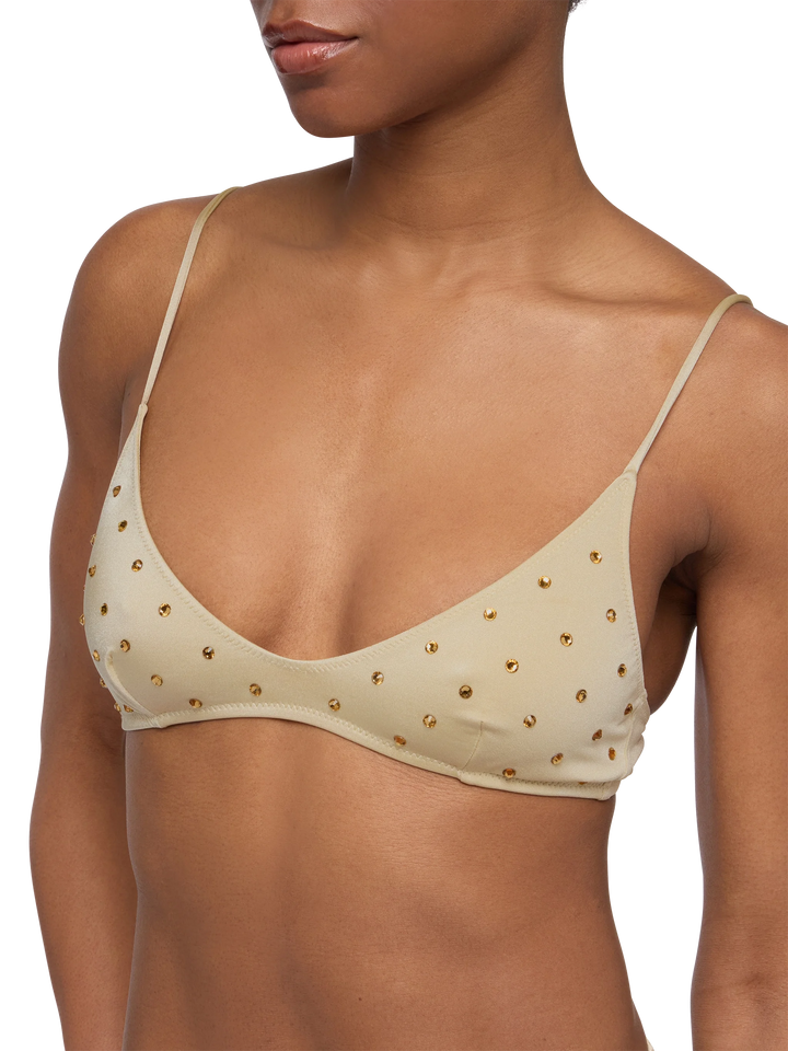 Scoop bralette bikini Paloma Naomi in gold with big rhinestone embellishment