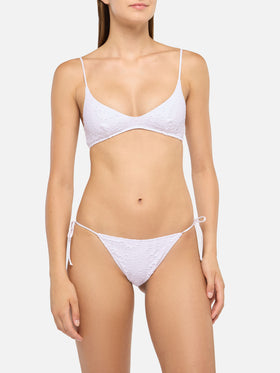 Marielle white Sangallo lace classic swim briefs - Paloma white Sangallo lace scoop bralette