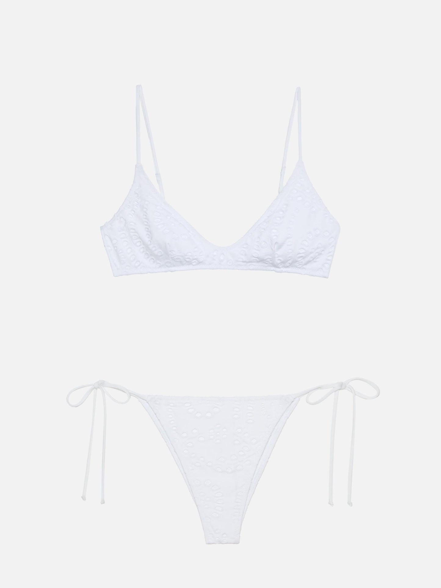 Marielle white Sangallo lace classic swim briefs - Paloma white Sangallo lace scoop bralette