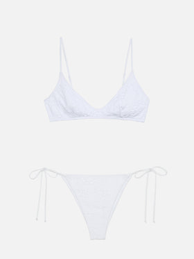 Marielle white Sangallo lace classic swim briefs - Paloma white Sangallo lace scoop bralette