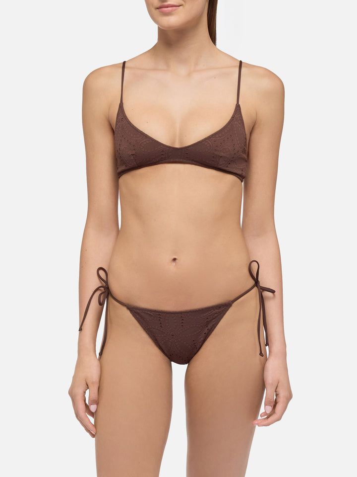 Marielle brown Sangallo lace classic swim briefs - Paloma white Sangallo lace scoop bralette