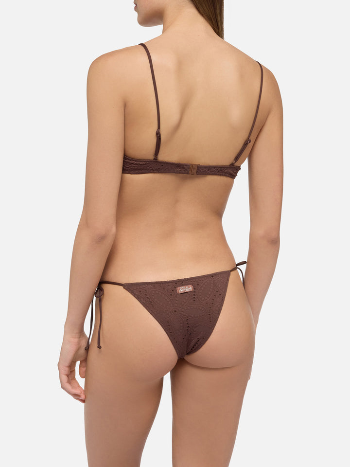Marielle brown Sangallo lace classic swim briefs - Paloma white Sangallo lace scoop bralette