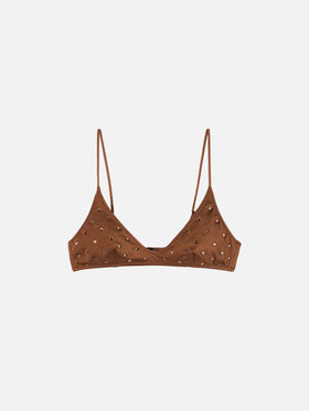Bralette scollata marrone con applicazioni di strass Paloma