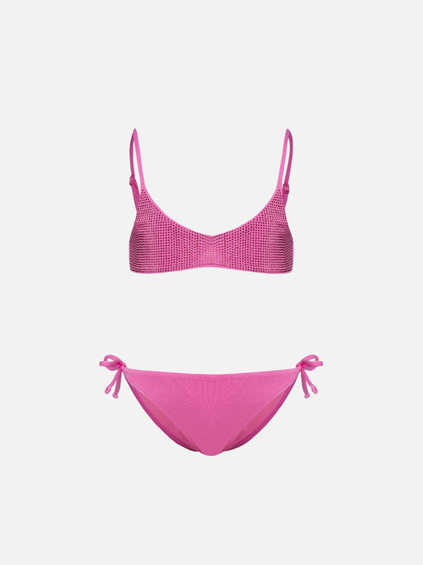 Paloma Jr pink bralette bikini with rhinestones