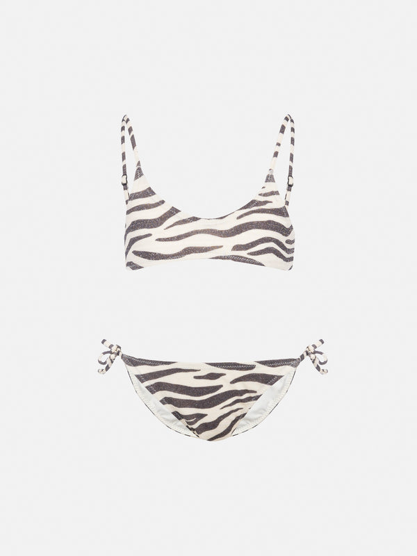 Paloma Jr lurex bralette bikini with zebra print