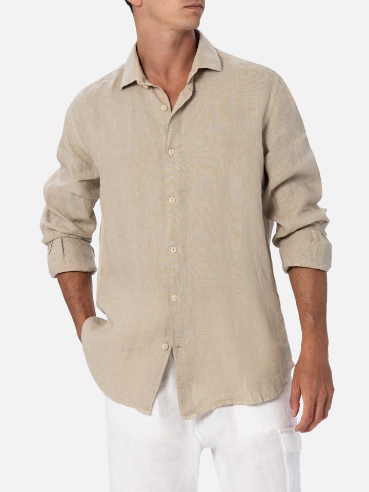 Camicia da uomo in lino beige Pamplona