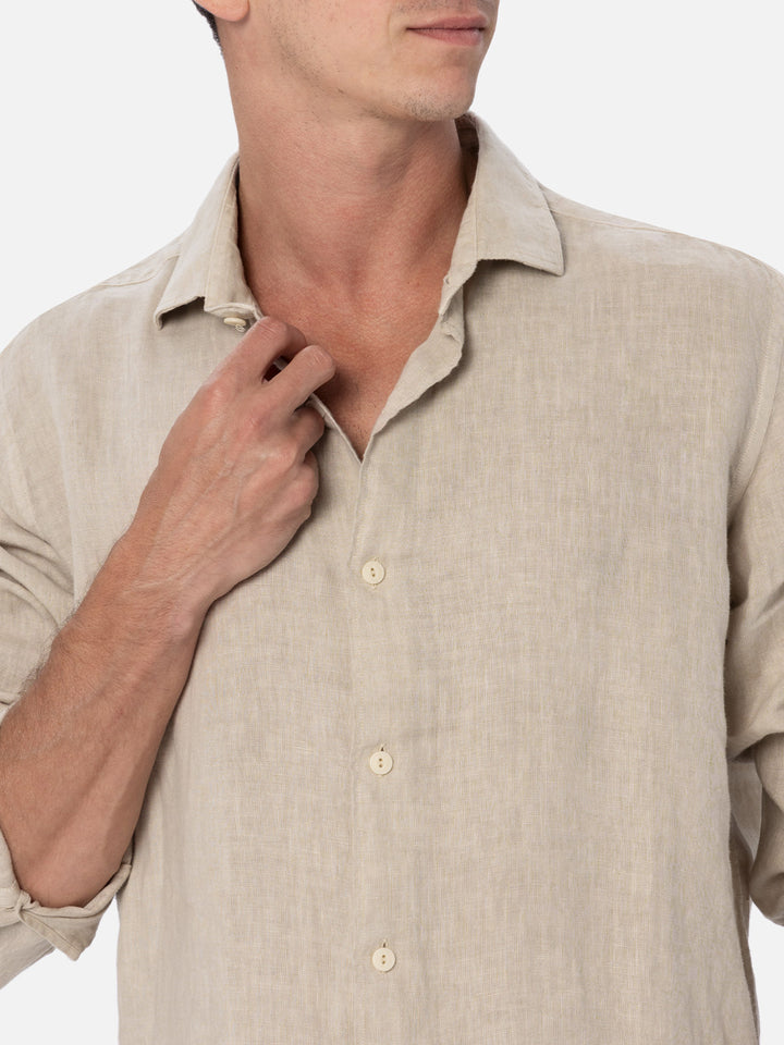 Camicia da uomo in lino beige Pamplona
