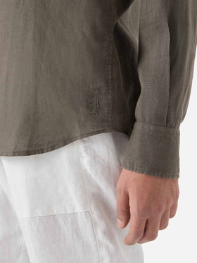 Military green Pamplona shirt in pure linen
