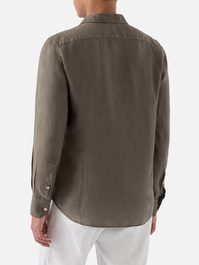 Military green Pamplona shirt in pure linen