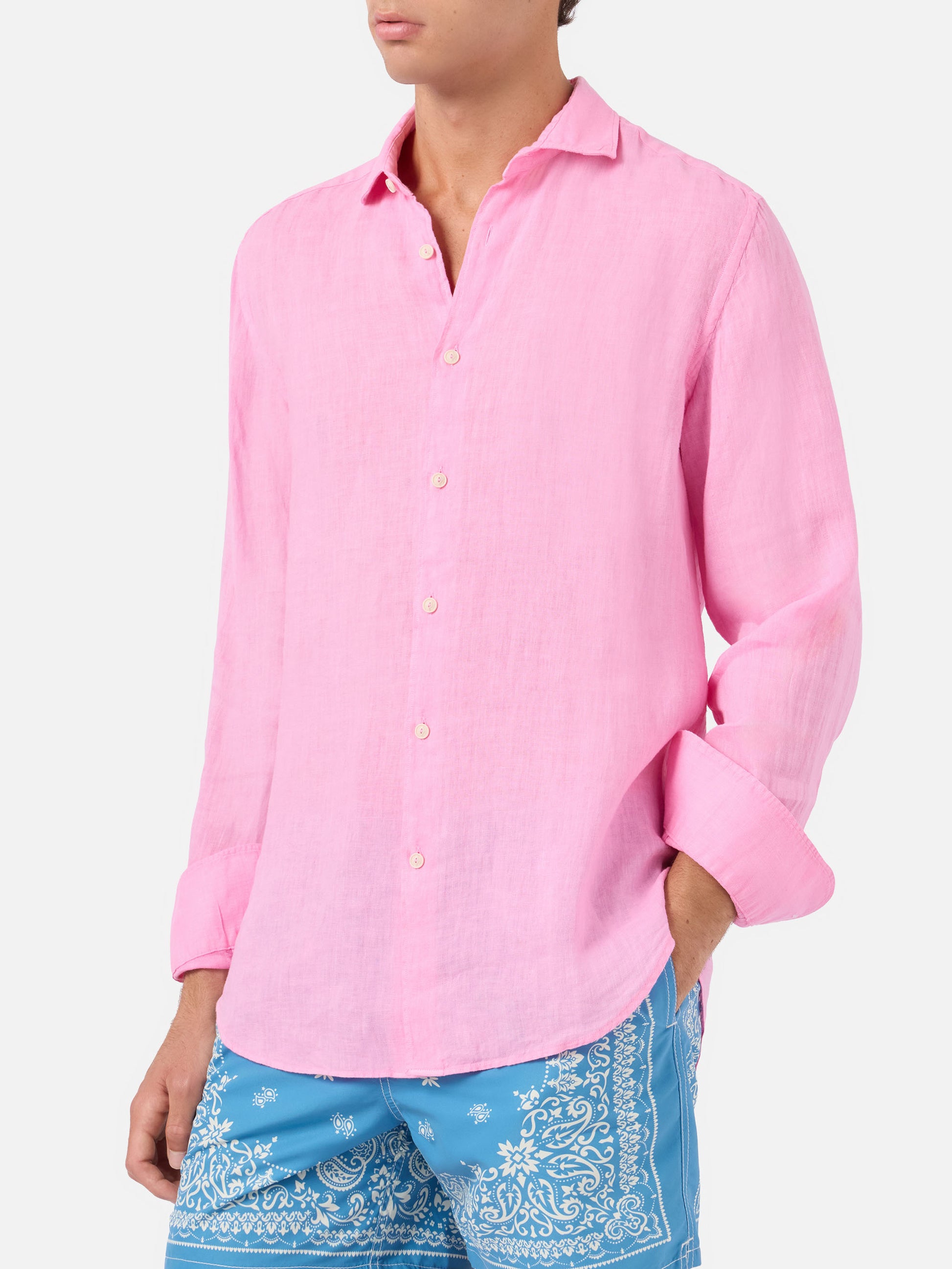 pink linen dress shirt Men's Linen Shirt Pink Melange Paul