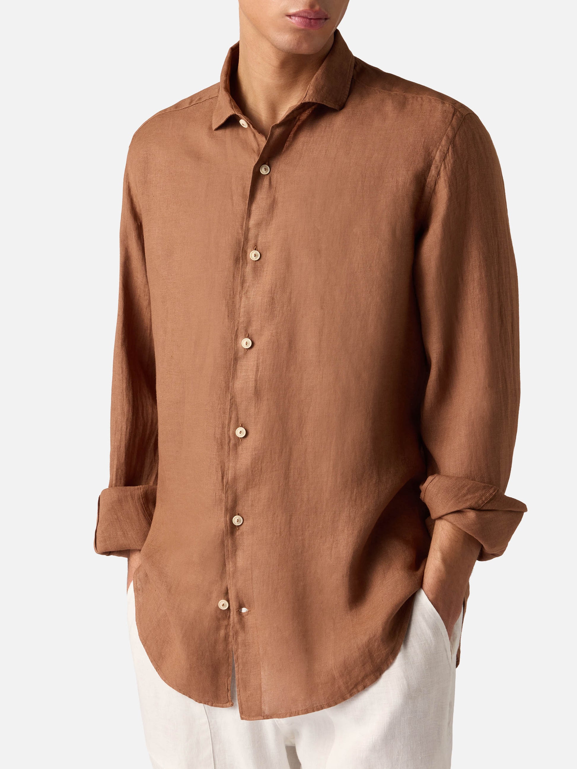 brown linen dress shirt Perry Ellis Men's Linen Short Sleeve Shirt in Kentucky Blue, Size XL, Solid, Regular