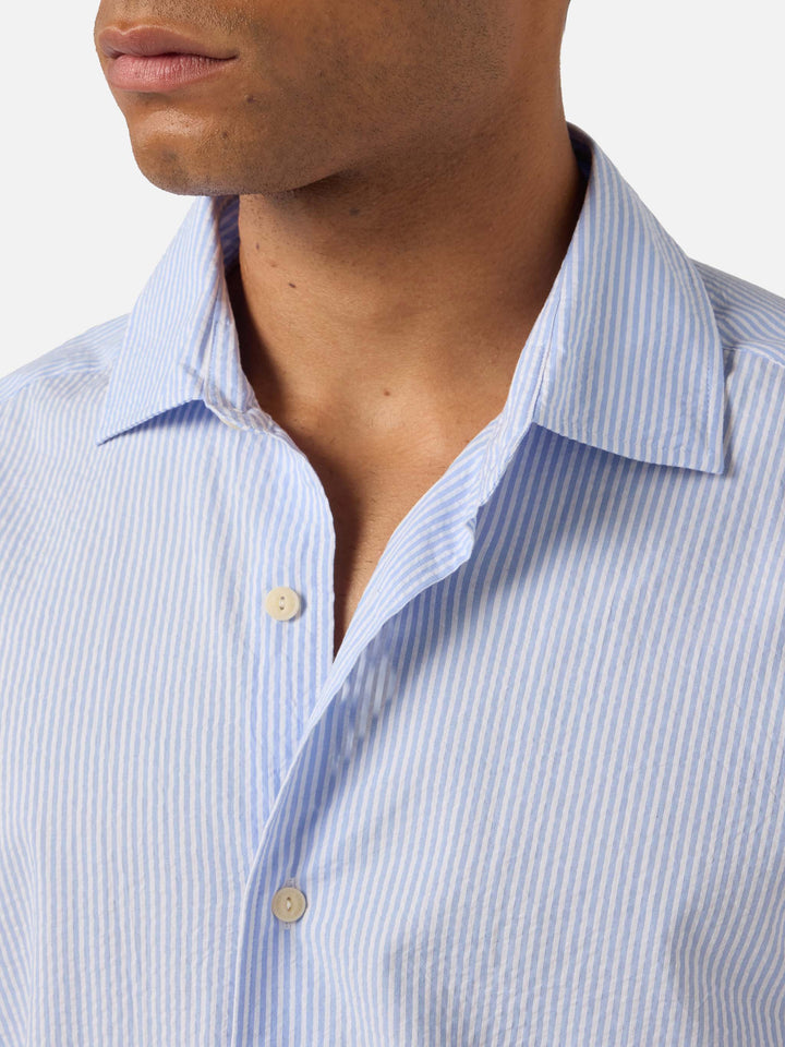 Light blue striped Pamplona shirt in seersucker