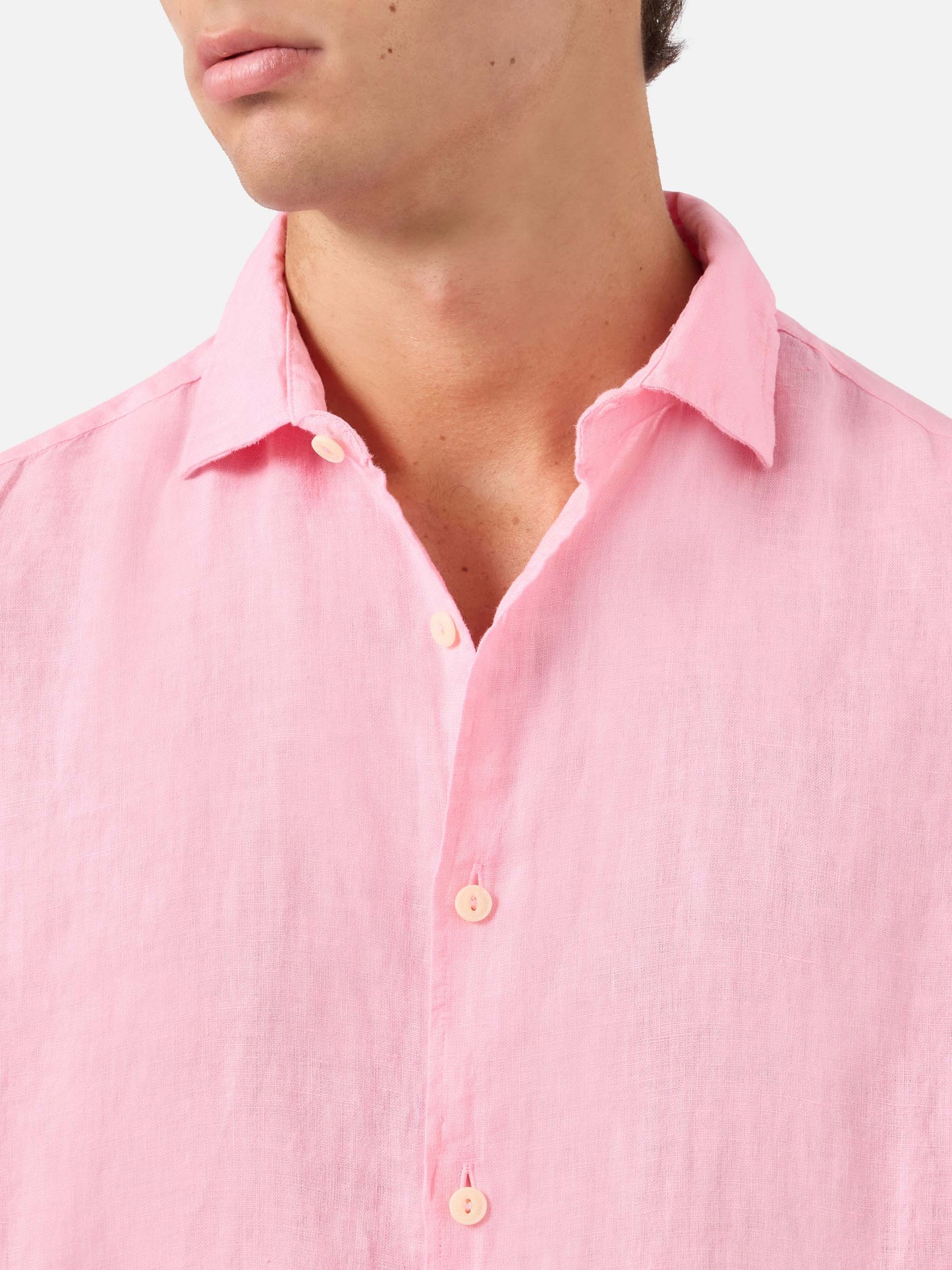 Camicia Pamplona in lino rosa tinta unita