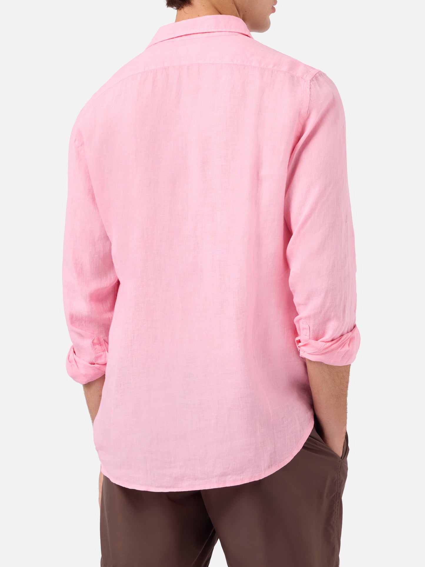 Camicia Pamplona in lino rosa tinta unita
