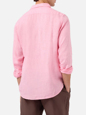 Camicia Pamplona in lino rosa tinta unita