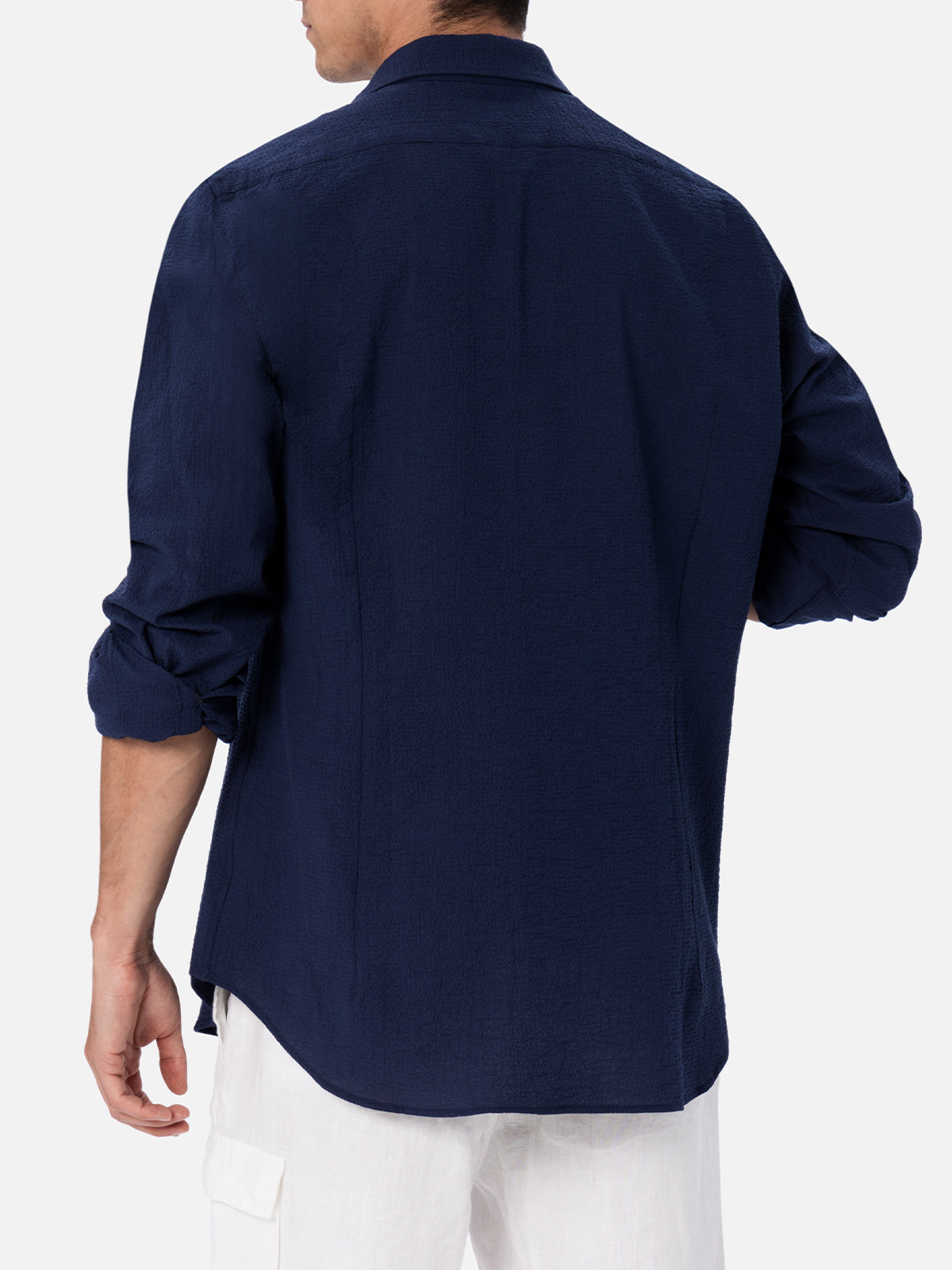 Man seersucker blue cotton shirt Pamplona - MC2 Saint Barth